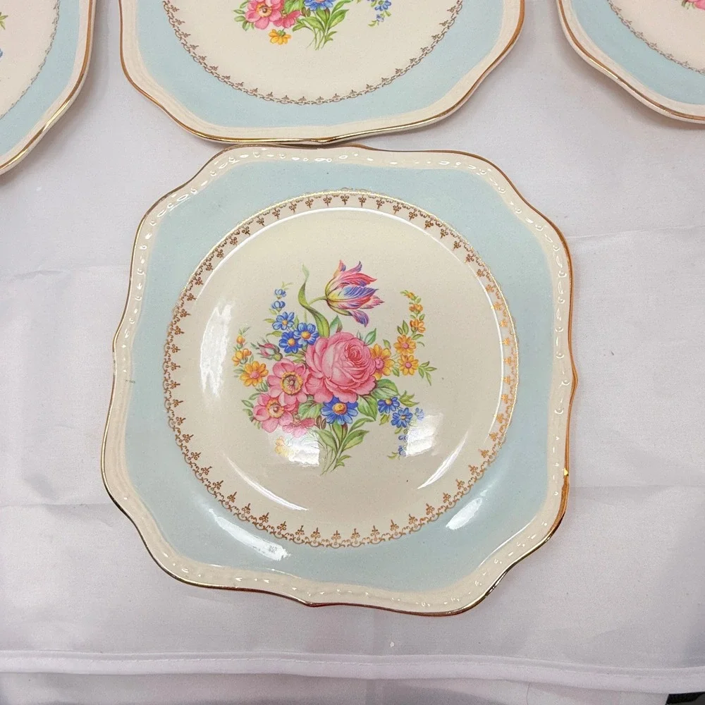 Homer Laughlin Georgian Eggshell Blue Floral Scalloped Salad Plates Set of 7